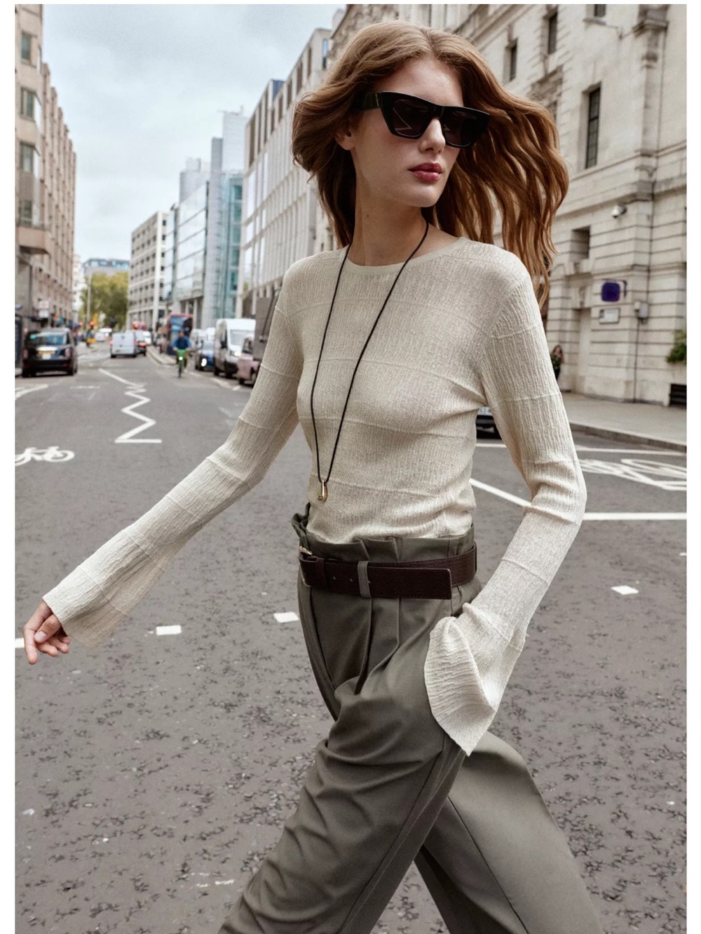 NWOT Zara Chic Cream Ribbed Long-Sleeve Top
